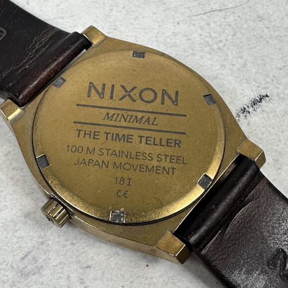 Nixon Time Teller Minimal Watch 37mm 100M Japan Movement Leather New Battery - Picture 9 of 12